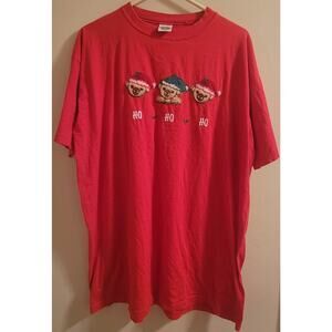 Common Threads Vtg Red Christmas Fuzzy Bear Embroidered Short Sleeve Tshirt